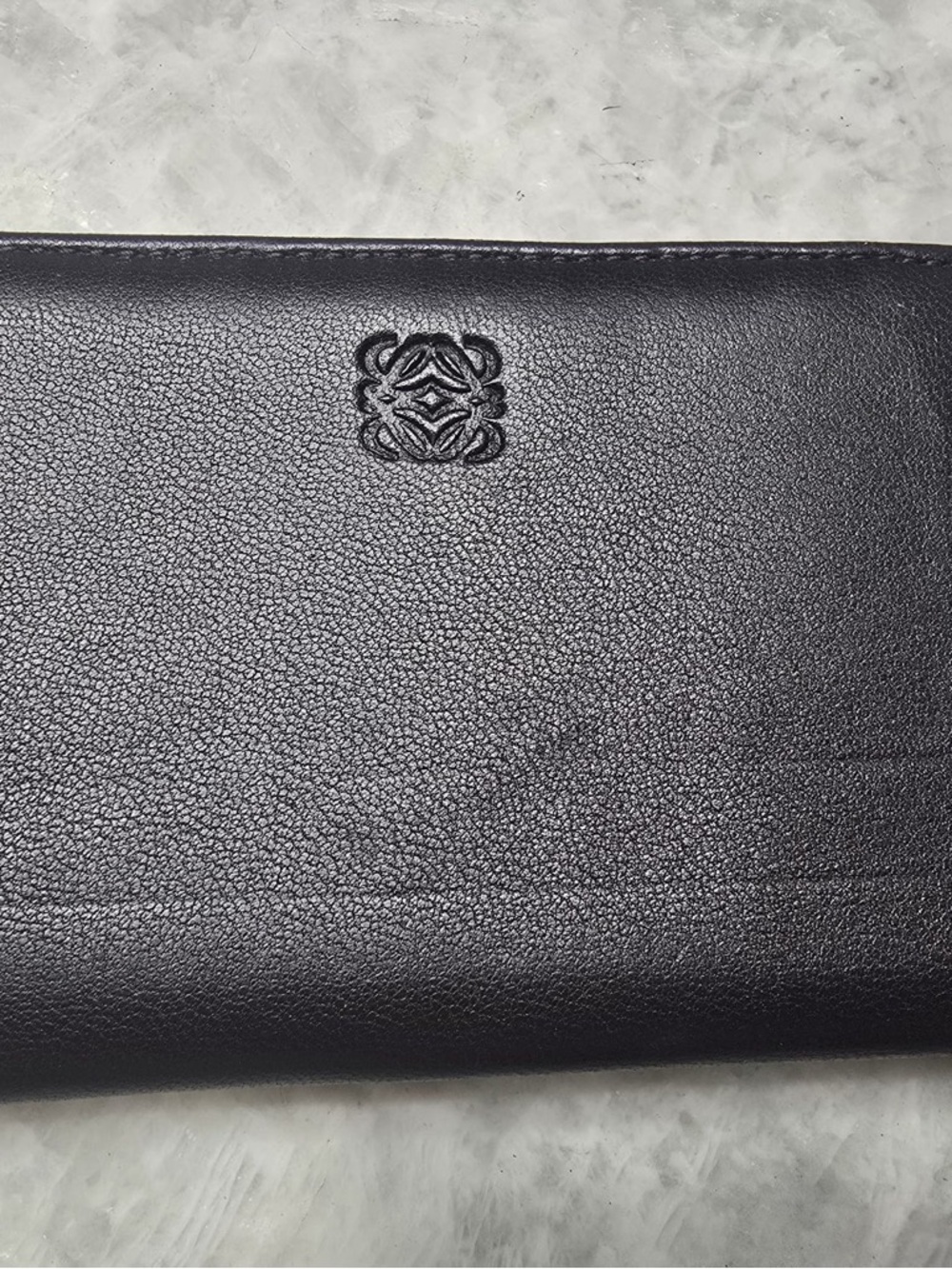 Loewe Black Leather Pocket Square with Embossed Anagram